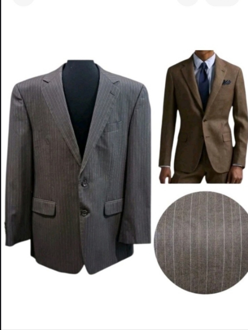 Ralph Lauren Wool Taupe Stripe Sport Coat Blazer Double Vented